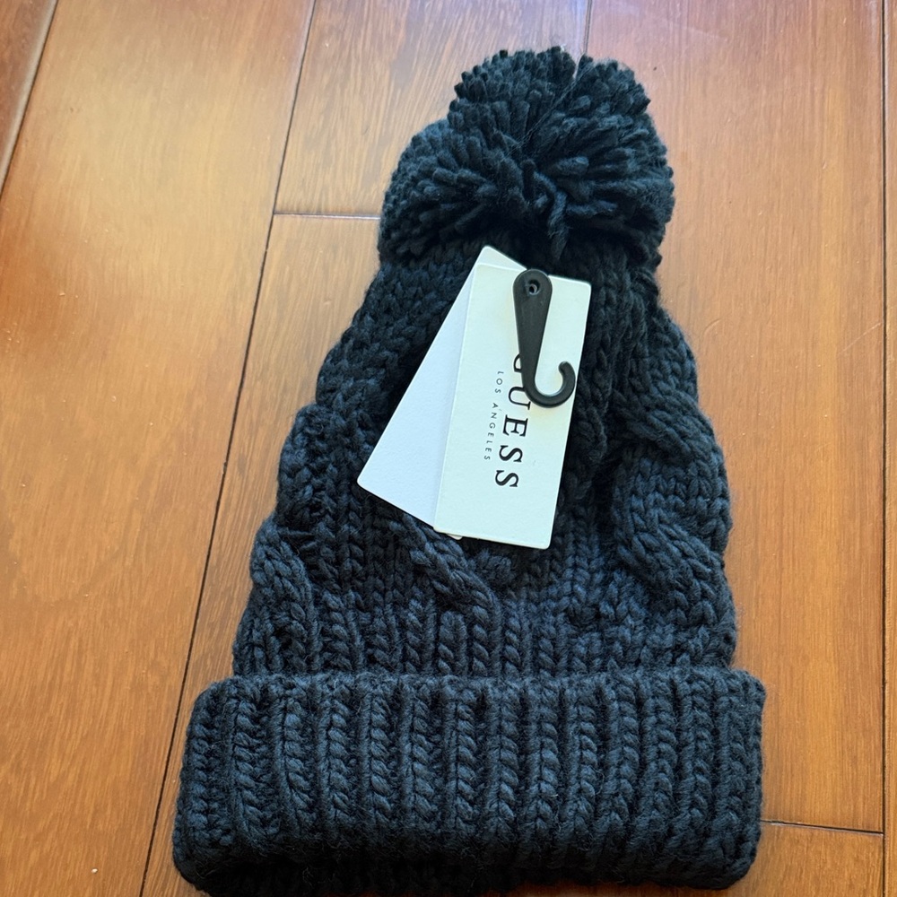GUESS Kids Black Knit Pom Beanie